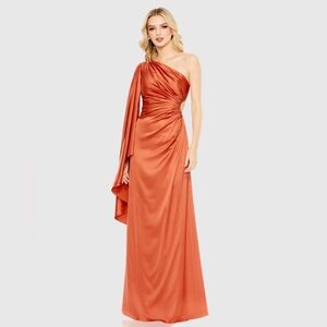 Mac Duggal One Shoulder Bell Sleeve Draped Gown 68340